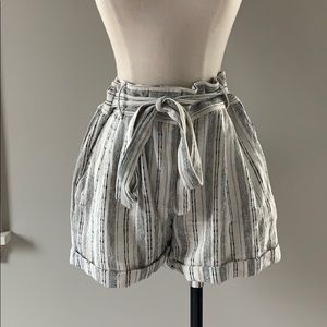 Black and Cream Strip Linen Short